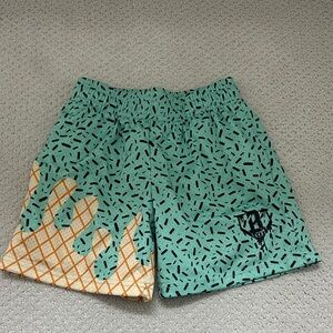 Graphic Print Shorts in Green and Orange